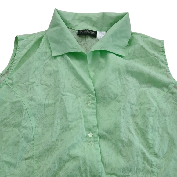 Green Harve Benard Paisley Button Up Sleeveless Top Women's Sz 2XL Neon Sheer - Picture 2 of 11
